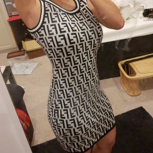 Fendi print dress white black